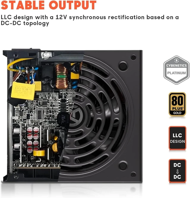 Alt view image 3 of 7 - ARESGAME AGT Series 1000W Power Supply, 80+ Gold Certified, Fully Modular, FDB Fan, Compact 140mm Size, 10 Year Warranty, ATX Gaming Power Supply