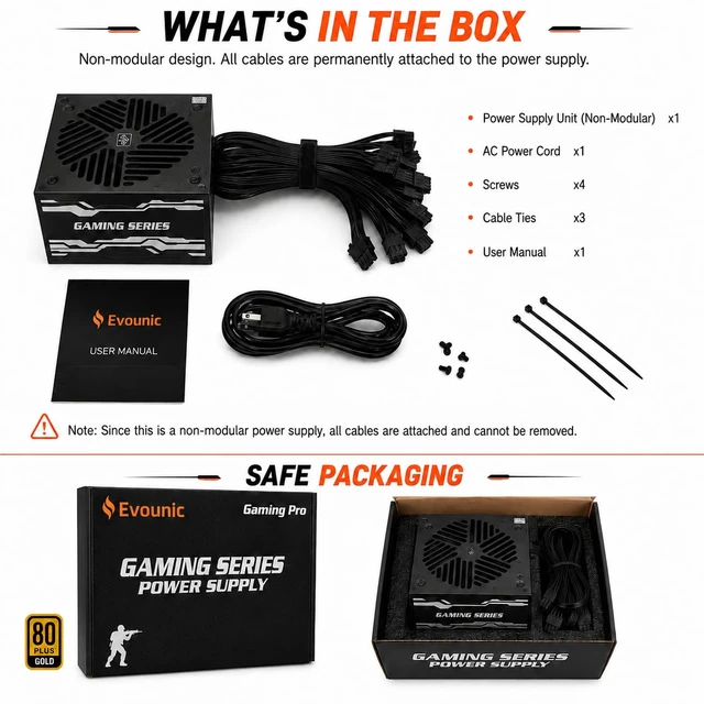 Alt view image 7 of 7 - Evounic Power Supply 650WATX PSU80 PLUS Bronze Certified, 5 Year Warranty | Non-Modular Design with 120mm Temperature-Controlled Fan, 100240V Wide Voltage and Multiple Protection