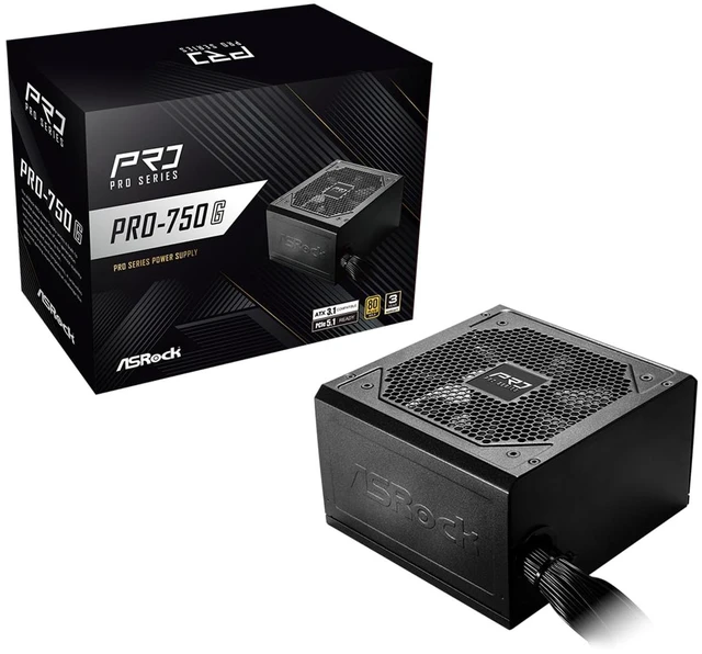 Main image of ASRock PRO 750G Power Supply - 750W 80 Plus Gold Certified, ATX 3.1 & PCIe 5.1 Ready, Native 12V-2x6 Connector, 120mm Low-Noise Fan, 3-Year Warranty