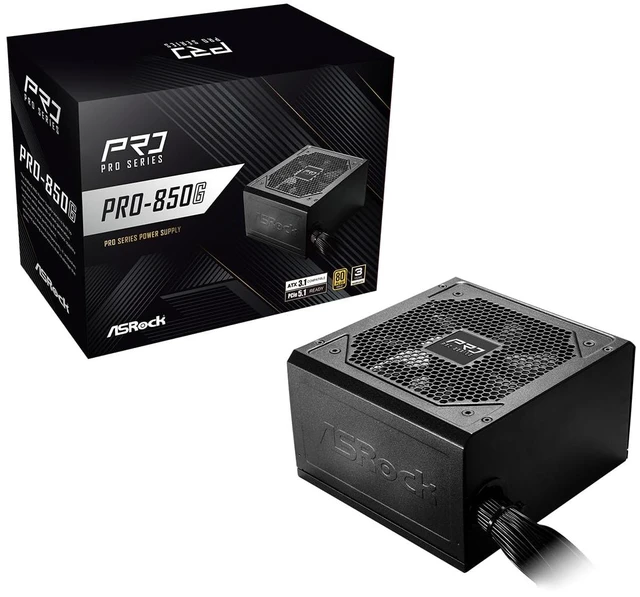 Main image of ASRock PRO 850G Power Supply - 850W 80 Plus Gold Certified, ATX 3.1 & PCIe 5.1 Ready, Native 12V-2x6 Connector, 120mm Low-Noise Fan, 3-Year Warranty