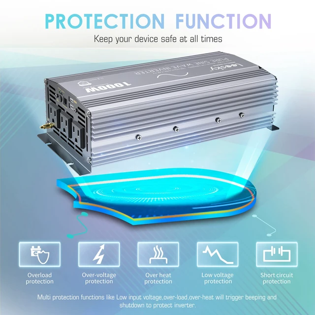 Alt view image 5 of 7 - 1000 Watt Pure Sine Wave Power Inverter 12V to 110V 120V for RV Off-Grid | With LCD Remote Control and Lithium Battery Compatibility, For Starlink Car RV Truck Off-Grid Home Solar System