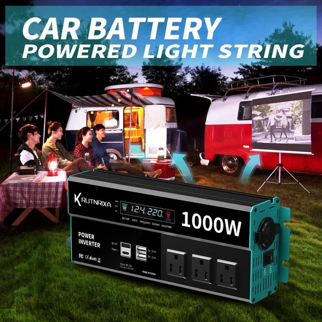 Alt view image 4 of 7 - RUTNRIXA 1000W Power Inverters 12V DC to 110V AC Converter for Vehicles USB-C/PD 25 Watts Fast Charging Ports Car Charger Adapter with a Cigarette Lighter Ports Plug Outlet