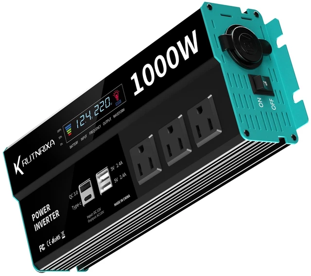 Alt view image 7 of 7 - RUTNRIXA 1000W Power Inverters 12V DC to 110V AC Converter for Vehicles USB-C/PD 25 Watts Fast Charging Ports Car Charger Adapter with a Cigarette Lighter Ports Plug Outlet