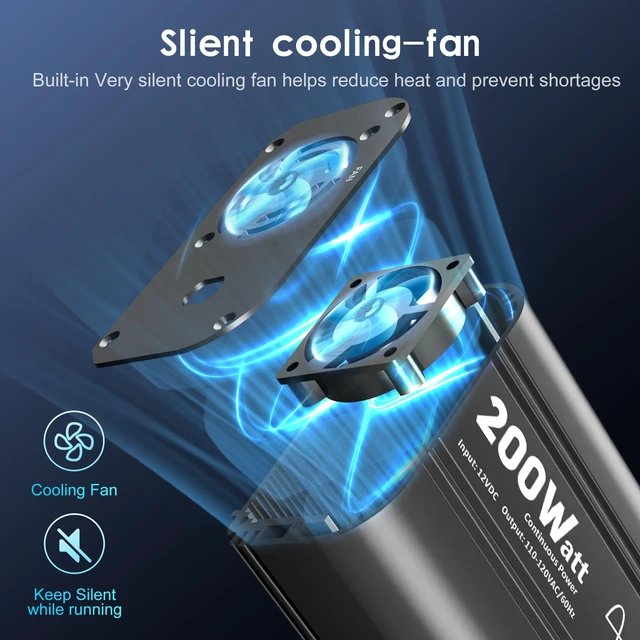 Alt view image 6 of 7 - 200 Watt Pure Sine Wave Car Inverter 12V DC to 110V 120V AC | with 30W PD USB-C & QC3.0 USB-A Fast Charging, Car Power Inverter Converter for Vehicle Truck RV by LEESKY