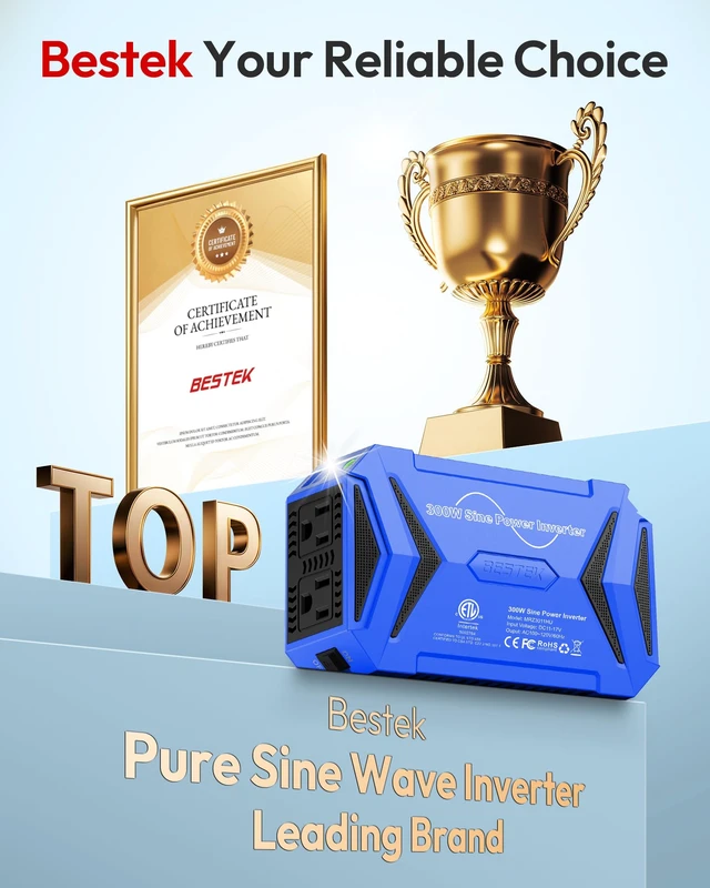 Alt view image 7 of 7 - BESTEK Pure Sine Wave Power Inverter, 300W DC 12-17V to 110V AC Car Adapter | Vehicle Plug in Cigarette Lighter Outlet Solar Inverter, 4.8A Dual USB Fast Charging Ports for Phone, Laptop, CPAP(Blue)