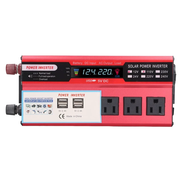 Alt view image 2 of 7 - 1500W Power Inverter 12v to 110v, DC to AC Converter with 3 AC Outlet, 1500 Watt 4 USB Ports Inverter with Cigarette Lighter Ports for Camping/Home/Emergency Power (24V)
