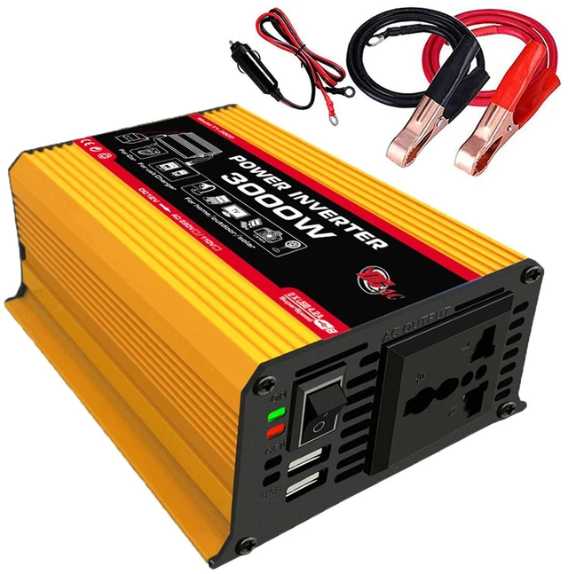 Main image of Klanata 300W Car Power Inverter, 12V to 110V with Dual USB and AC Outlet | 300W rated output; 150W max via cigarette lighter; up to 300W with battery clips; dual USB 4.1A and 110V AC outlet