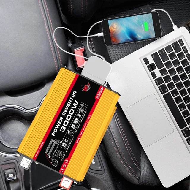 Alt view image 6 of 7 - Klanata 300W Car Power Inverter, 12V to 110V with Dual USB and AC Outlet | 300W rated output; 150W max via cigarette lighter; up to 300W with battery clips; dual USB 4.1A and 110V AC outlet