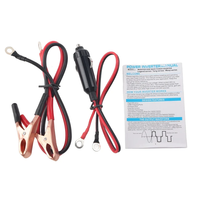 Alt view image 7 of 7 - Klanata 300W Car Power Inverter, 12V to 110V with Dual USB and AC Outlet | 300W rated output; 150W max via cigarette lighter; up to 300W with battery clips; dual USB 4.1A and 110V AC outlet