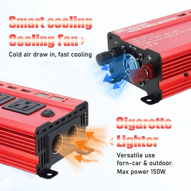 Alt view image 5 of 7 - HITRENDS 900W Car Power Inverter 12V to 110V, DC to AC Converter with 4 USB Ports (24W Quick Charge) & 2 AC Outlets, for Camping, RV, Laptop, CE, FCC and ROHS Certified