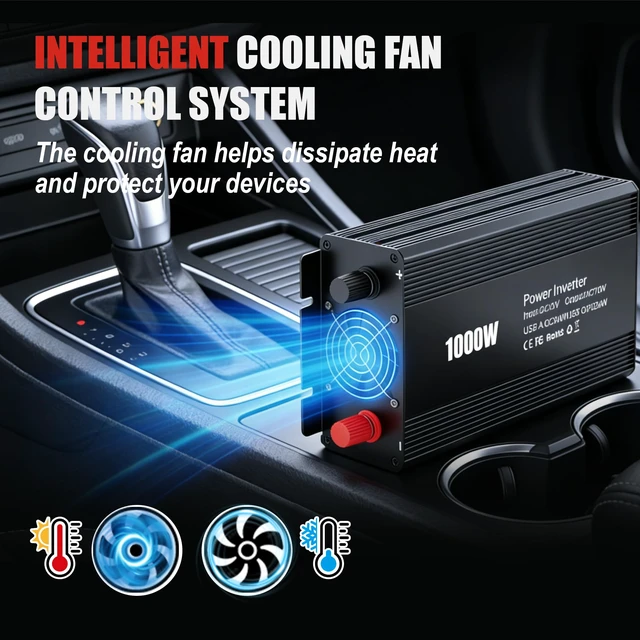 Alt view image 6 of 7 - AWELTEC 1000W Car Power Inverter 12V-110V AC USB-C PD 24W + Battery Cables | Includes battery cables for direct connection heavy-duty power on the go