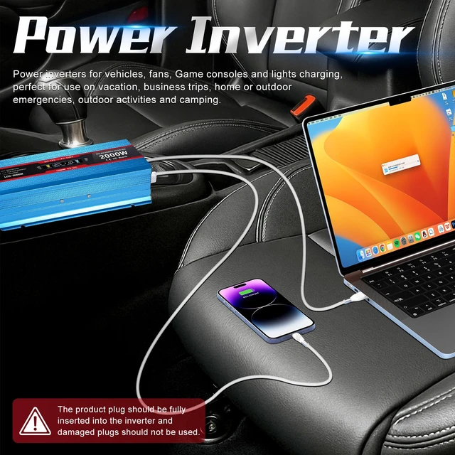 Alt view image 6 of 7 - PKNYBZH 1200Watt Car Power Inverter 12V DC to 110V AC,1200W Inverter, Power Inverters for Vehicles with LCD Display and AC Outlets 2A USB Charging Port (Blue)