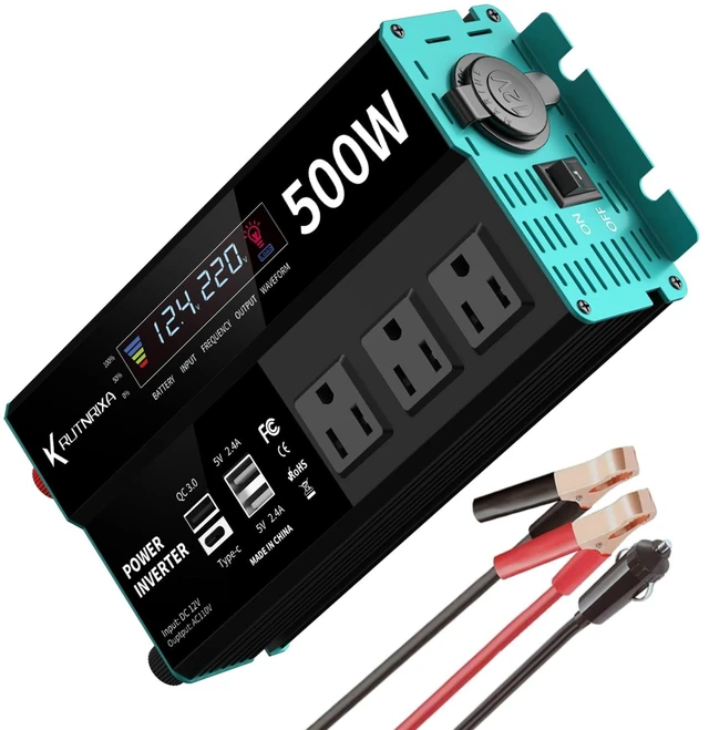 Main image of RUTNRIXA 500W Power Inverters Peak 1000W 12V DC to 110V AC Converter for Vehicles USB-C/PD 25W Fast Charging Ports Car Charger Adapter with a Cigarette Lighter Ports Plug Outlet