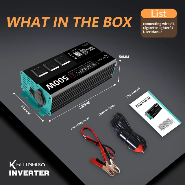 Alt view image 3 of 7 - RUTNRIXA 500W Power Inverters Peak 1000W 12V DC to 110V AC Converter for Vehicles USB-C/PD 25W Fast Charging Ports Car Charger Adapter with a Cigarette Lighter Ports Plug Outlet