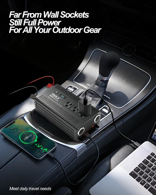Alt view image 2 of 7 - YSOLX 1000 Watt Power Inverter 12V DC to 110V/120V AC | 3 AC Outlets, 30W USB-C, 24W USB-A, Cigarette lighter Ports, LED Screen Display, For Camping Truck Travel Laptop Trip