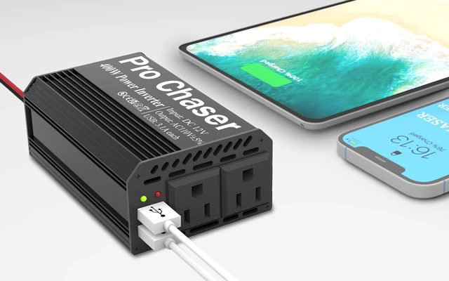 Alt view image 4 of 7 - Pro Chaser 400W Car Power Inverter 12V DC to 110V AC Car Truck RV | Inverter 6.2A Dual USB Charging Ports for Road Trips (Type C Adaptors Included)