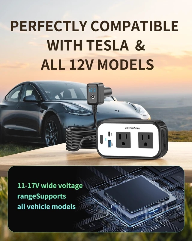 Alt view image 5 of 7 - Blubluman 300W Car Power Inverter with Starlink Mini Adapter | DC11-17V Compatible with Tesla, 30W PD Type-C & 24W USB-A Fast Charging, Dual AC Outlets for Road Trip Laptop