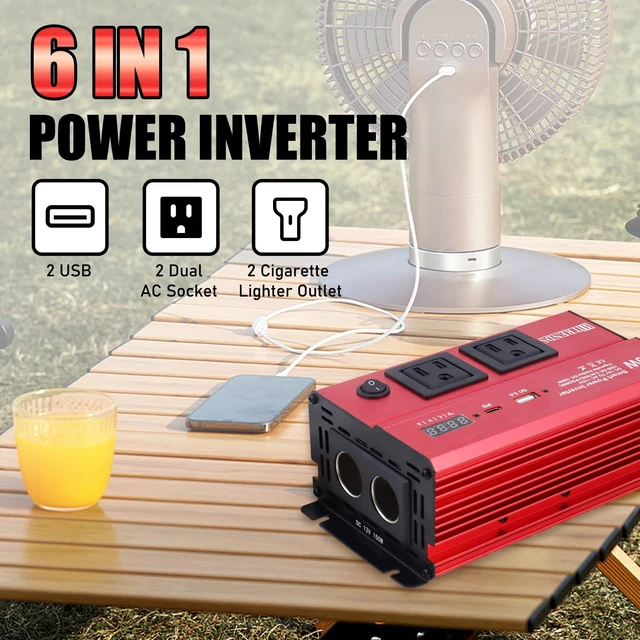 Alt view image 6 of 7 - HITRENDS 600W Car Inverter, 12V DC to 110V AC, with 2 AC outlets, USB QC (18W) and Type-C (30W), Perfect for Camping, RVs, laptops, CE, FCC, ROHS Certified