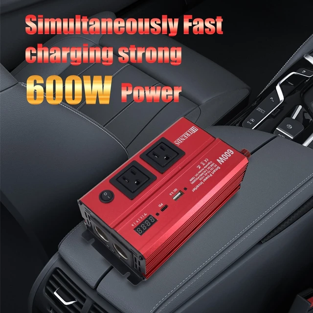 Alt view image 5 of 7 - HITRENDS 600W Car Inverter, 12V DC to 110V AC, with 2 AC outlets, USB QC (18W) and Type-C (30W), Perfect for Camping, RVs, laptops, CE, FCC, ROHS Certified