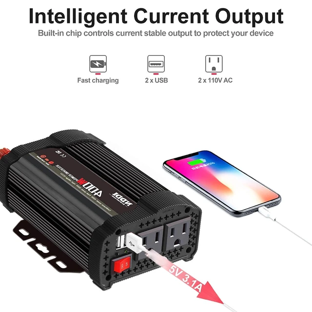 Alt view image 3 of 7 - NDDI POWER 400W Power Inverter,DC 12v to AC 110v Car Inverter Converter | 3.1A Dual USB Charging Ports,Suitable For Laptops, Portable Power Converters, Camping, Road Travel Essentials, Black
