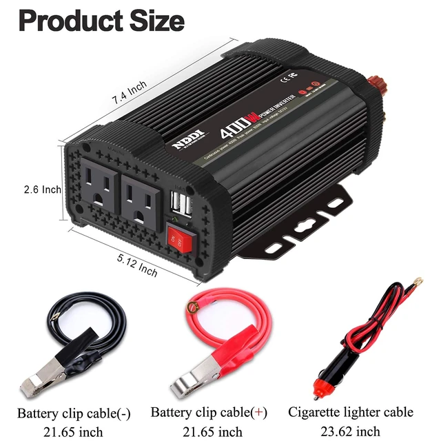 Alt view image 4 of 7 - NDDI POWER 400W Power Inverter,DC 12v to AC 110v Car Inverter Converter | 3.1A Dual USB Charging Ports,Suitable For Laptops, Portable Power Converters, Camping, Road Travel Essentials, Black