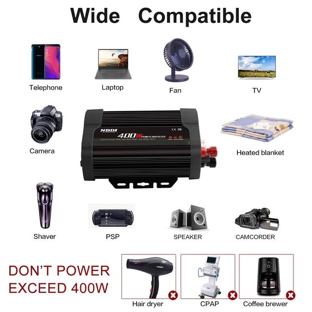 Alt view image 6 of 7 - NDDI POWER 400W Power Inverter,DC 12v to AC 110v Car Inverter Converter | 3.1A Dual USB Charging Ports,Suitable For Laptops, Portable Power Converters, Camping, Road Travel Essentials, Black