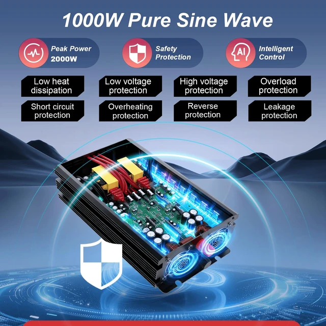 Alt view image 4 of 7 - OYPSX 1000W Power Inverter 12V to 110V 120V AC Pure Sine Wave Inverter for RV Truck Camping,Outdoor Off-Grid Power Converter with LCD Display,Wired Controller,AC Outlets USB Ports (12V-1000Watt)