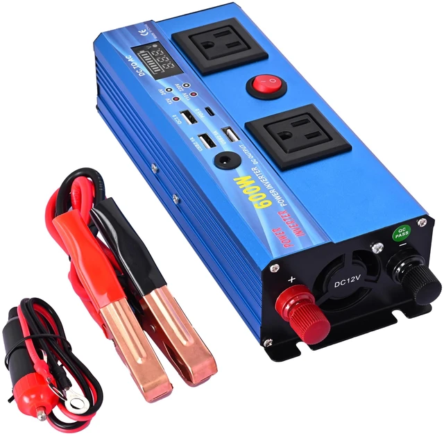 Main image of 600W Continous Output Power Inverter DC 12V to 110V AC Converter | With 4 USB Ports, 2 AC Outlets, 1 DC Output, LED Display for Road Trip, Camping, RV, Truck, Car, Pickup Truck