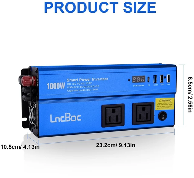 Alt view image 7 of 7 - Power Inverter 12v to 110v 1000w: 1000 Watt Dc to Ac Converter Battery Inverters for Car Charger Adapter with Outlet Plug - Inverter with Cigarette Lighter for Car Truck Vehicles Rv Boat Home Auto