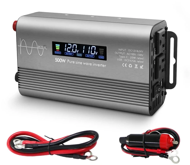 Main image of LYZGDBU 500W Pure Sine Wave Power Inverter 12V/24V to 110V AC | Digital Display, Dual AC Outlets & Fast Charging USB/Type-C, Overload Protection, For Car RV Truck Home Camping