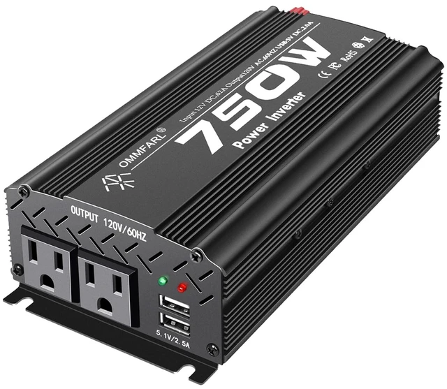 Main image of 750W Modified Sine Wave Power Inverter DC 12V to AC 110V, Peak 1500 Watt, Car Plug Inverter Adapter Power Converter with 4.2A Dual USB Charging Ports and 2 AC Outlets Car Charger Black