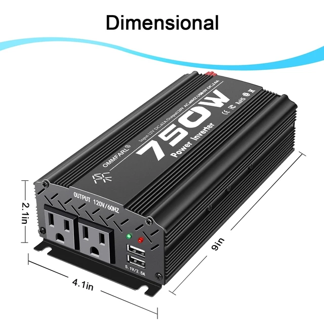 Alt view image 5 of 7 - 750W Modified Sine Wave Power Inverter DC 12V to AC 110V, Peak 1500 Watt, Car Plug Inverter Adapter Power Converter with 4.2A Dual USB Charging Ports and 2 AC Outlets Car Charger Black