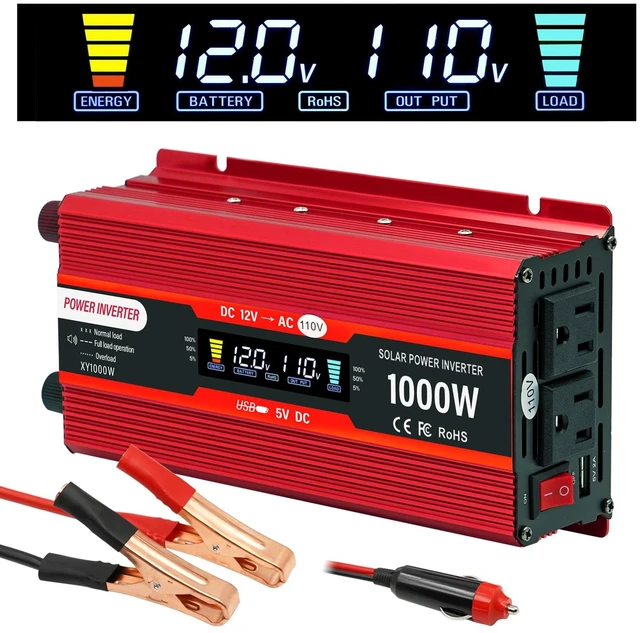 Main image of NAOEDEAH Car Power Inverter 12v to 110v 650W/1000W(Peak) with Dual AC Outlets and 5V USB Charging Port for Vehicles Truck Home