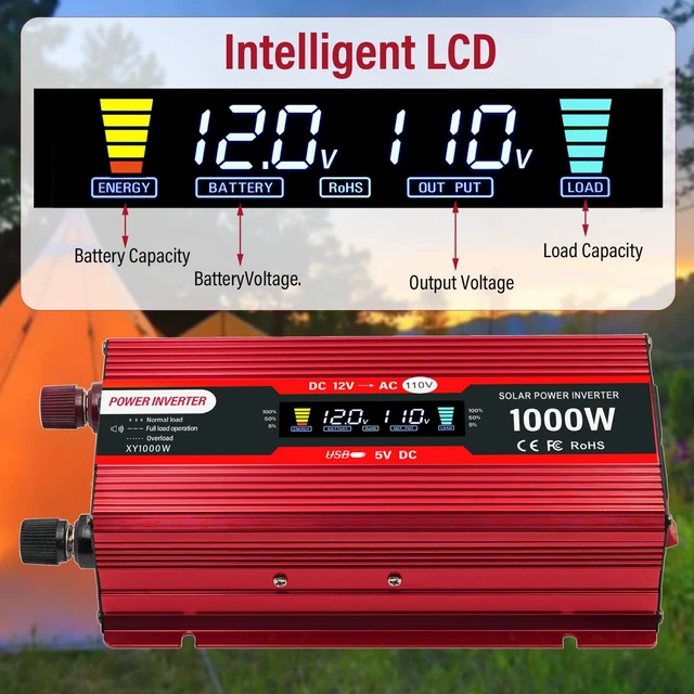 Alt view image 5 of 7 - NAOEDEAH Car Power Inverter 12v to 110v 650W/1000W(Peak) with Dual AC Outlets and 5V USB Charging Port for Vehicles Truck Home