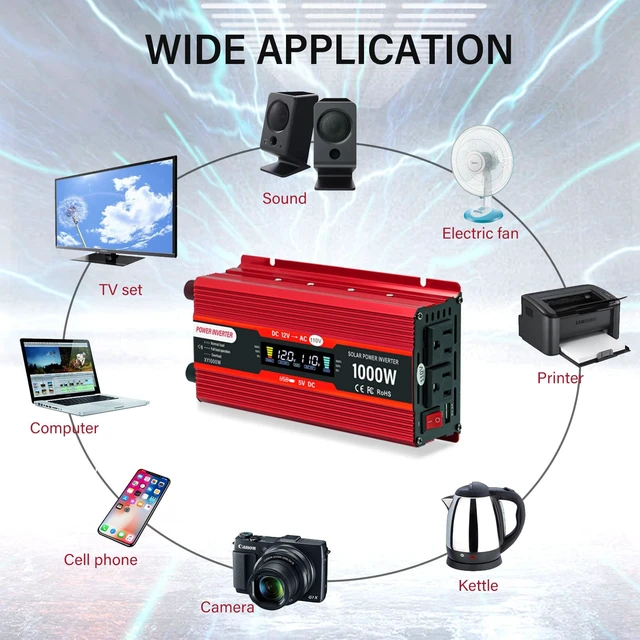 Alt view image 6 of 7 - NAOEDEAH Car Power Inverter 12v to 110v 650W/1000W(Peak) with Dual AC Outlets and 5V USB Charging Port for Vehicles Truck Home
