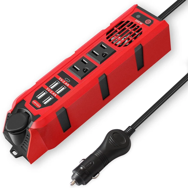 Main image of 200W Car Power Inverter DC 12V to 110V AC Converter with Dual AC Outlets, 4 Quick Charger 2.4A USB Ports and 1 Type C Port Cigarette Lighter Socket Charger Adapter