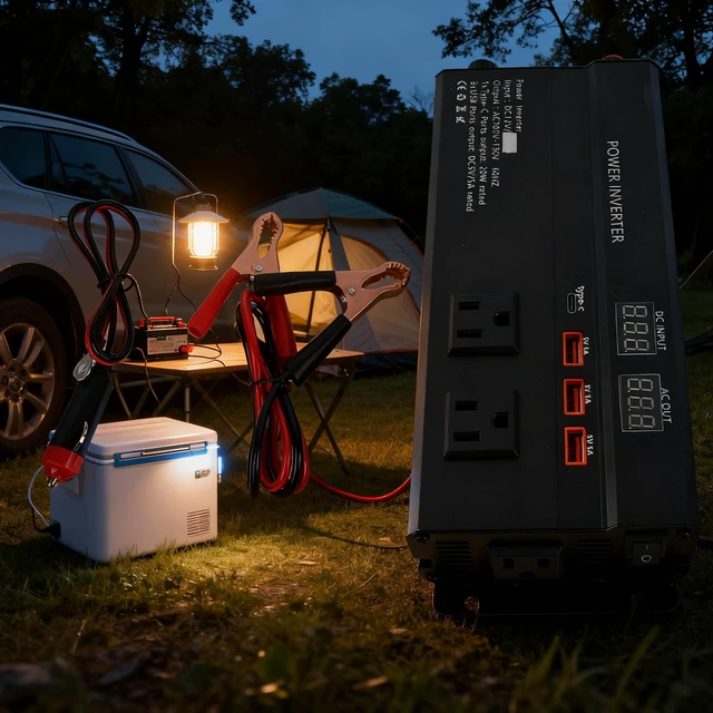 Alt view image 2 of 7 - 12V Car Power Inverter, 4000W Max 700W Rated DC to AC Converter with LCD Display, Type-C Port, 3 USB Ports, External Fuse and Battery Cables