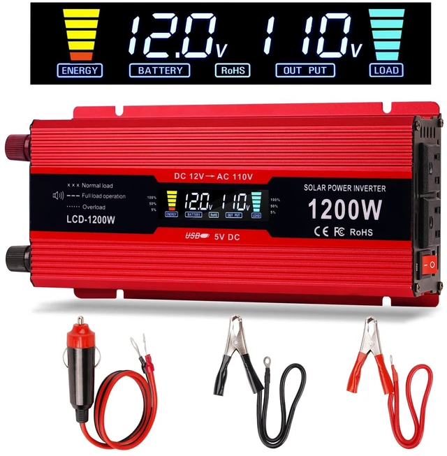 Main image of nomal Car Power Inverter 1200W , DC 12v to 110v AC Converter with LCD Display and AC Outlets 12 Volt Inverter for Truck RV Car