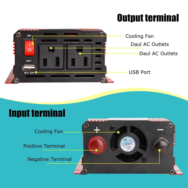 Alt view image 4 of 7 - nomal Car Power Inverter 1200W , DC 12v to 110v AC Converter with LCD Display and AC Outlets 12 Volt Inverter for Truck RV Car