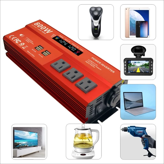 Alt view image 4 of 6 - MOVFFGGRM 800W Peak 1600W Power inverters for Vehicles,Peak 1600 watt, Car 12V DC to 110V AC Converter 4x2.4A USB Ports Car Charger with 1 Cigarette Lighter Ports,LCD Digital Display