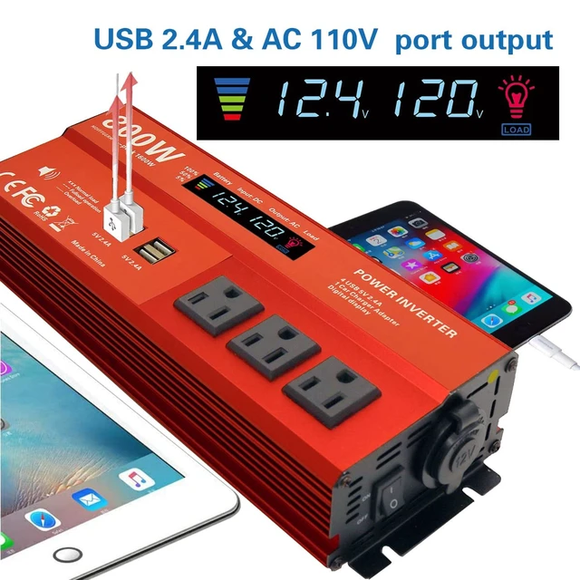 Alt view image 2 of 6 - MOVFFGGRM 800W Peak 1600W Power inverters for Vehicles,Peak 1600 watt, Car 12V DC to 110V AC Converter 4x2.4A USB Ports Car Charger with 1 Cigarette Lighter Ports,LCD Digital Display