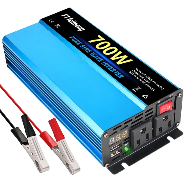 Main image of FT feiteeng 700W Pure Sine Wave Inverter 12V DC to 120V AC Power Inverter | with LED Display, Dual AC Socket, 5V 3.4A USB, for Car Truck RV Home Camping