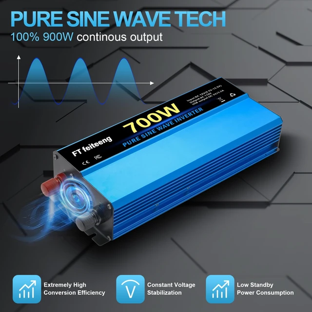Alt view image 2 of 7 - FT feiteeng 700W Pure Sine Wave Inverter 12V DC to 120V AC Power Inverter | with LED Display, Dual AC Socket, 5V 3.4A USB, for Car Truck RV Home Camping