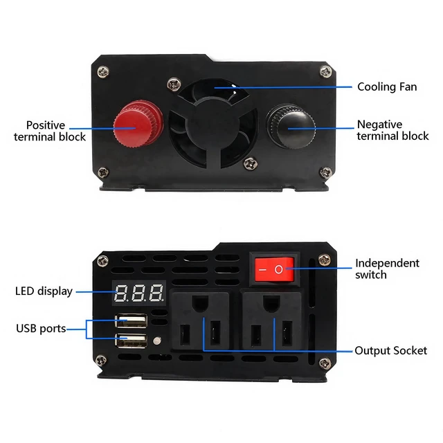 Alt view image 5 of 7 - FT feiteeng 700W Pure Sine Wave Inverter 12V DC to 120V AC Power Inverter | with LED Display, Dual AC Socket, 5V 3.4A USB, for Car Truck RV Home Camping