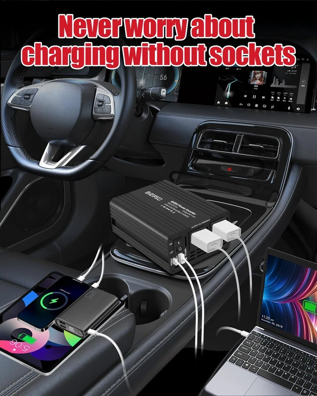 Alt view image 4 of 7 - 600W Car Power Inverter 12V to 110V 65W USB-C Dual Outlets | 65w Fast Charging