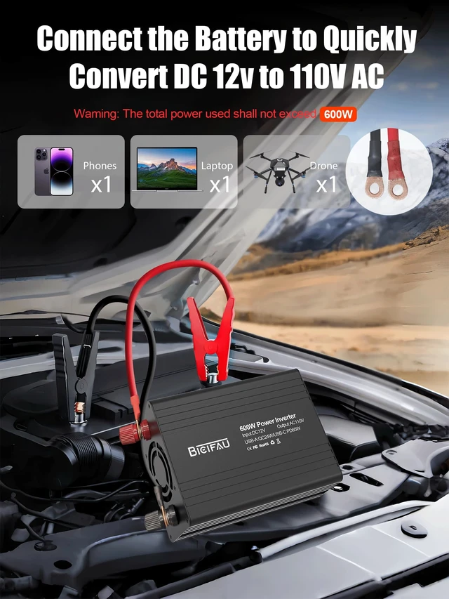 Alt view image 5 of 7 - 600W Car Power Inverter 12V to 110V 65W USB-C Dual Outlets | 65w Fast Charging
