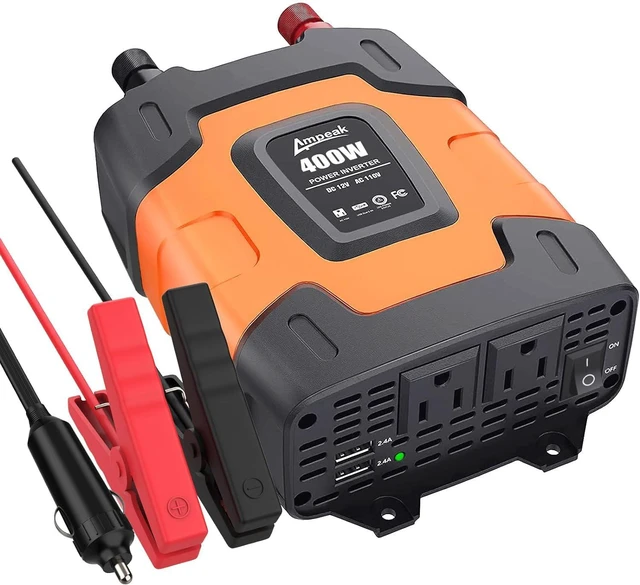 Main image of Ampeak 400W Power Inverter, 12V DC to 110V AC, 11 Protections | 800W Surge Peak, 2 AC Outlets, Dual USB 4.8A, Quiet Fan, for Car Truck Laptop Phone