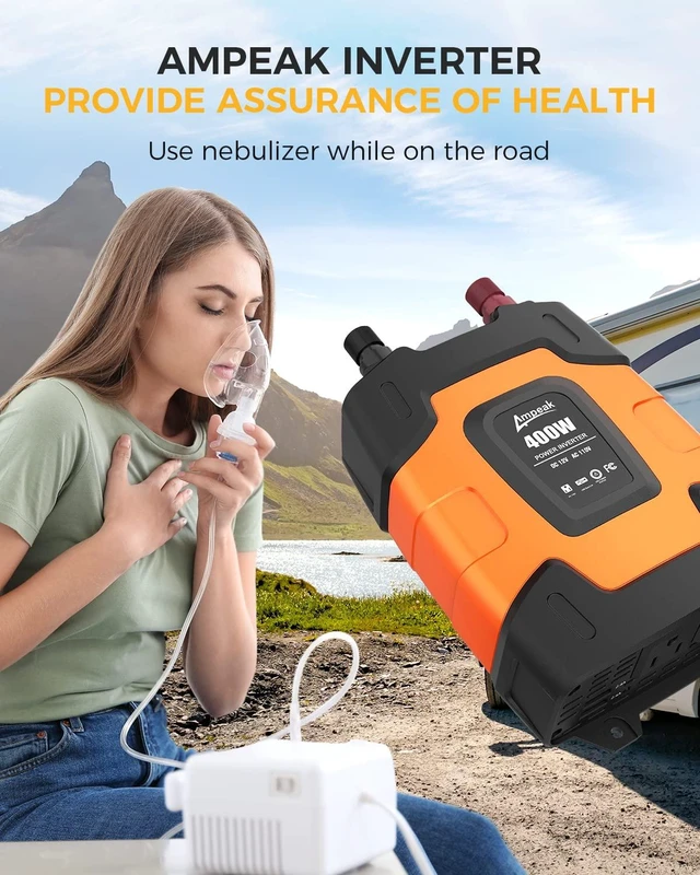 Alt view image 5 of 6 - Ampeak 400W Power Inverter, 12V DC to 110V AC, 11 Protections | 800W Surge Peak, 2 AC Outlets, Dual USB 4.8A, Quiet Fan, for Car Truck Laptop Phone