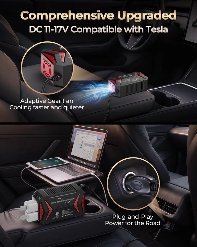 Alt view image 4 of 7 - BESTEK 300W Pure Sine Wave Power Inverter - DC 12V to 110V AC Car Converter Plug Adapter Outlet with PD30W USB-C Fast Charger, Vehicle Cigarette Lighter Adapter for Laptop