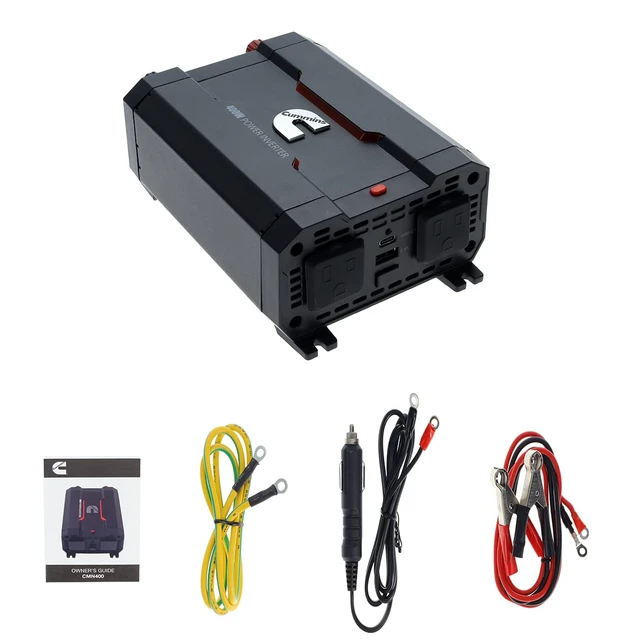 Alt view image 4 of 4 - Cummins CMN400 400 Watt Car Inverter DC 12 Volts to 110 Volts AC Converter (Full Kit Included) 2 AC Ports Plus 2.4A USB & Fast-Charge 3.0A USB-C
